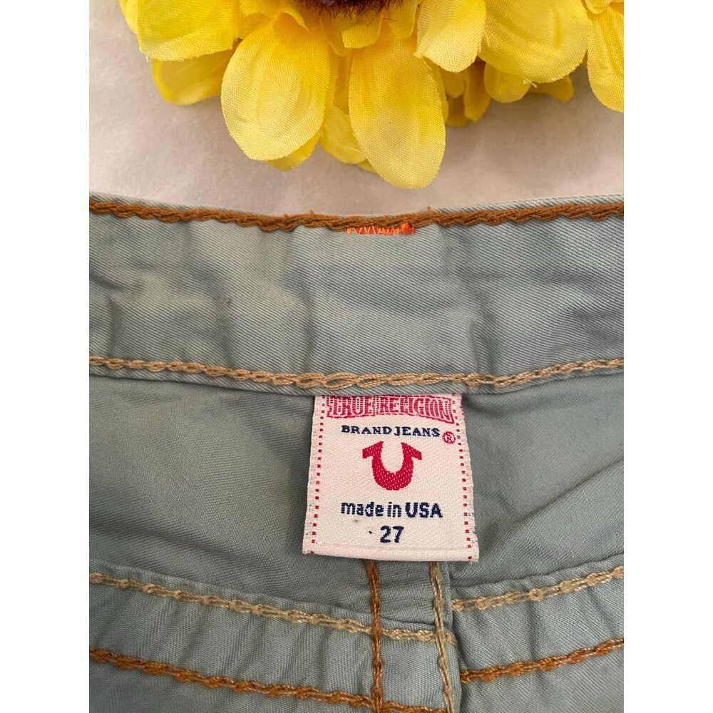 Y2K True Religion Joey Short Big Row 27" Waist USA Made Jeans - Picture 3 of 8